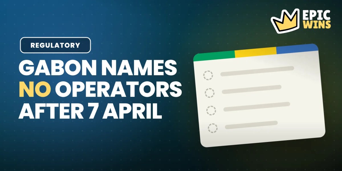 Banner: empty licence register in Gabon's colours, headline Gabon names no operators after 7 April